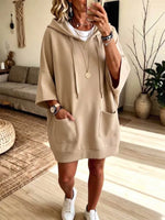 Retro Hooded Art Casual Stylish 3/4 Sleeve Short Sweatshirt Dress