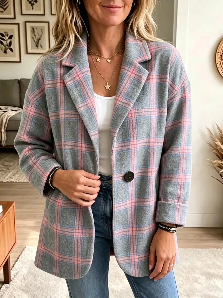 Retro Plaid Pattern Art Cozy Casual Stylish Long Sleeve Coat