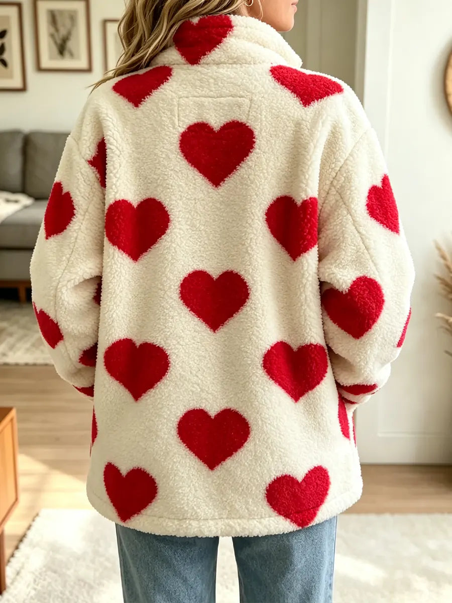 Women's Casual Loose-fit Heart Zipper Coat