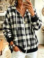 Women's Plaid Knit Full-Zip Hooded Cardigan