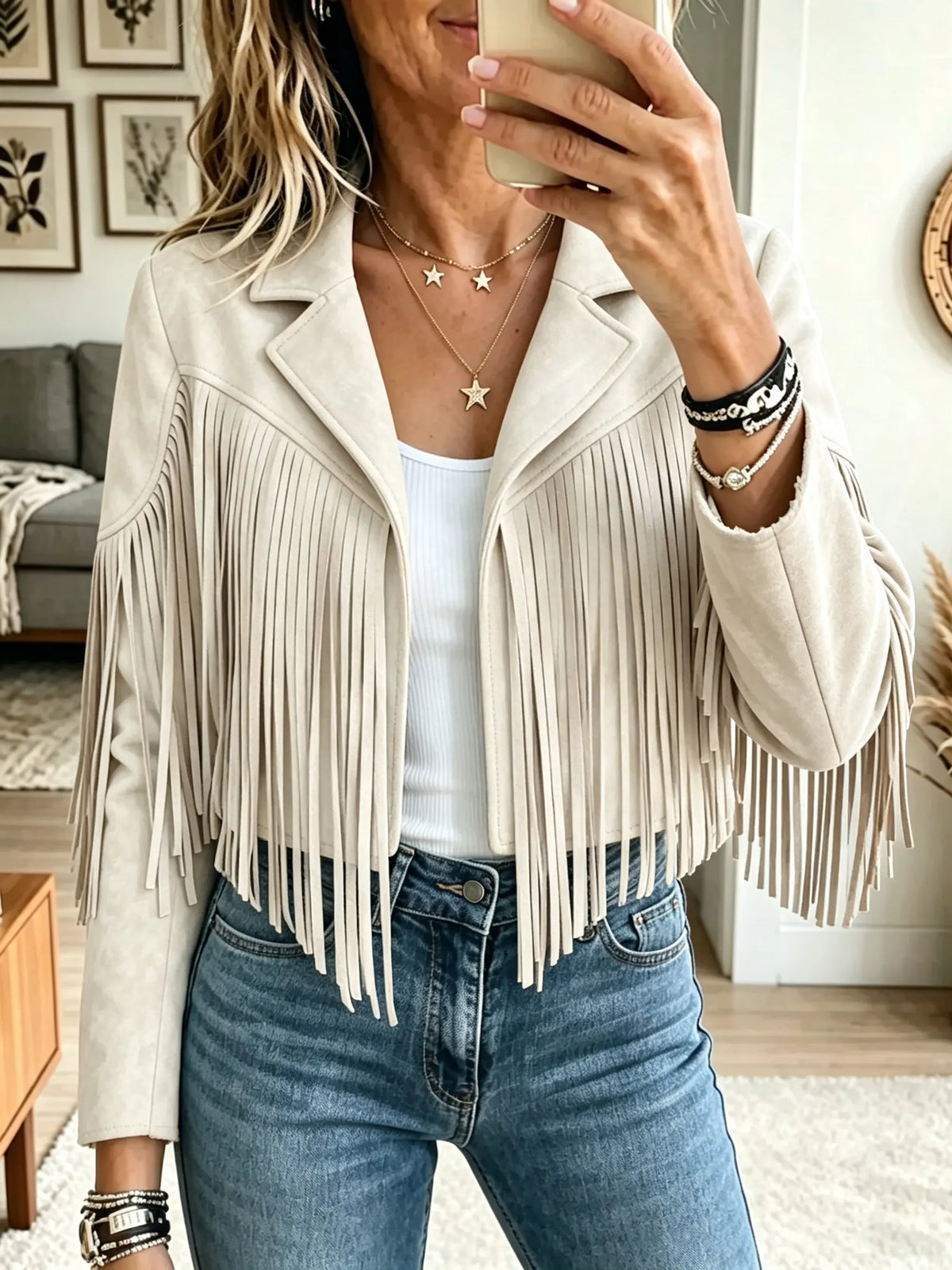 Women's Western Suede Fringe Cropped Jacket