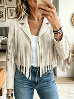 Women's Western Suede Fringe Cropped Jacket