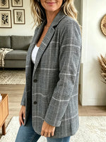 Women's Plaid Single-Breasted Tailored Blazer