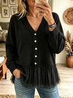 Women's Tulle Ruffle Hem Button-Down Cardigan