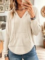 Women's Waffle Knit Drawstring Hoodie Sweatshirt