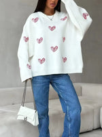 Retro Cozy Hearts Pattern Art Casual Stylish Long Sleeve Maxi Sweater