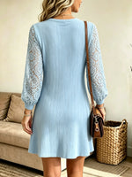 Women's Lace Sleeve Ribbed A-Line Mini Dress