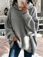 Women Oversized Turtleneck Ribbed Knit Slit Hem Sweater