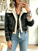 Women Retro Short Warm Motorcycle Jacket