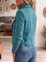 Vintage Elegant Zipper Buttons Suede Jacket