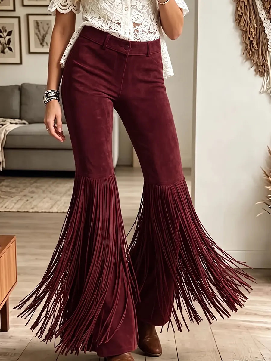 Vintage Elegant Tassel Suede Trousers