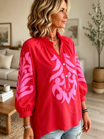 Women's Contrast Split-Neck Blouse