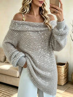 Women's Off-the-Shoulder Sequin Slouchy Sweater
