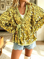 Women's Fashionable Casual Sequin Tie-Up Coat