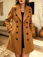 Retro Art Casual Double‑breasted Lapel Wool-blend Stylish Long Sleeve Coat