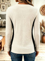 Women's Colorblock Button Henley Waffle Top