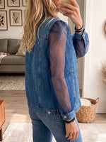 Vintage Elegant Denim Patchwork Sheer Mesh Jacket