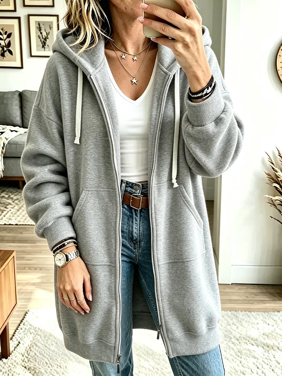 Women’s Long Sleeve Casual Loose Hooded Sweatshirt Cardigan