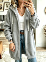 Women’s Long Sleeve Casual Loose Hooded Sweatshirt Cardigan
