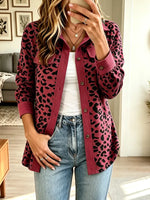 Women’s Collared Long-sleeve Leopard Print Corduroy Shirt Jacket