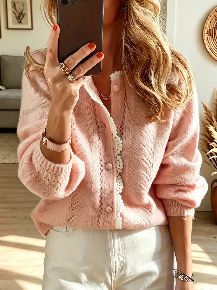 Retro Lace Hollow Patchwork Art Casual Stylish Long Sleeve Sweater
