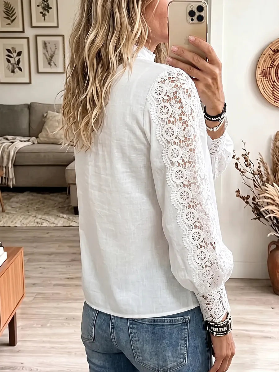 Vintage Elegant Patchwork Openwork Lace Shirt