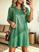 Women's Sequin Short Sleeve Shift Mini Dress