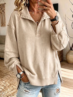 Retro Loose Art Casual Slit Side Stylish Long Sleeve Sweatshirt
