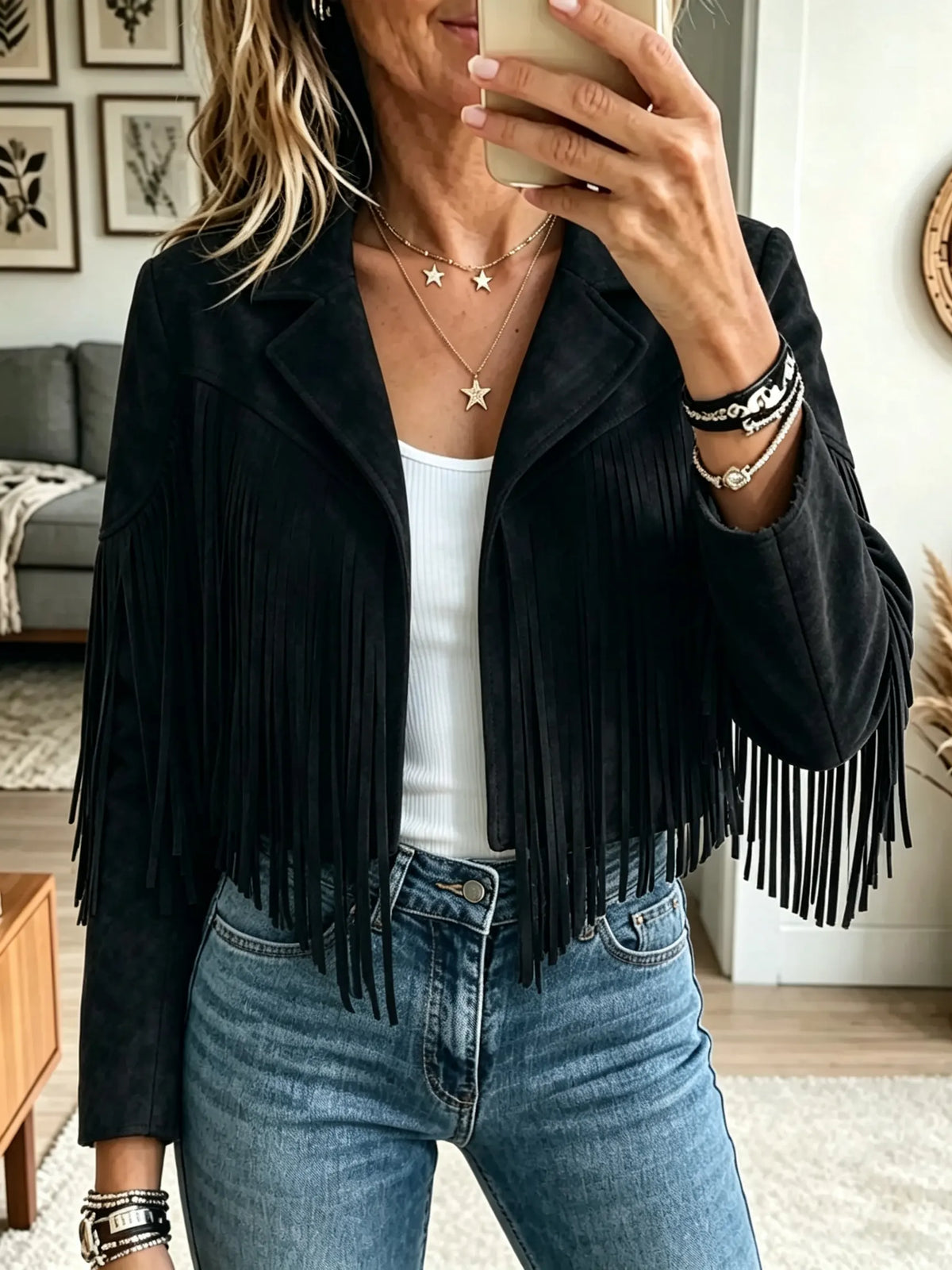 Women's Western Suede Fringe Cropped Jacket