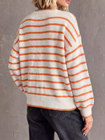 Retro Stripe Art Casual Stylish Long Sleeve Knitted Cardigan Sweater