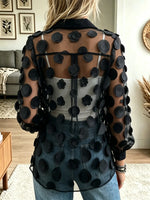 Women's 3D Polka Dot Sheer Button-Down Shirt