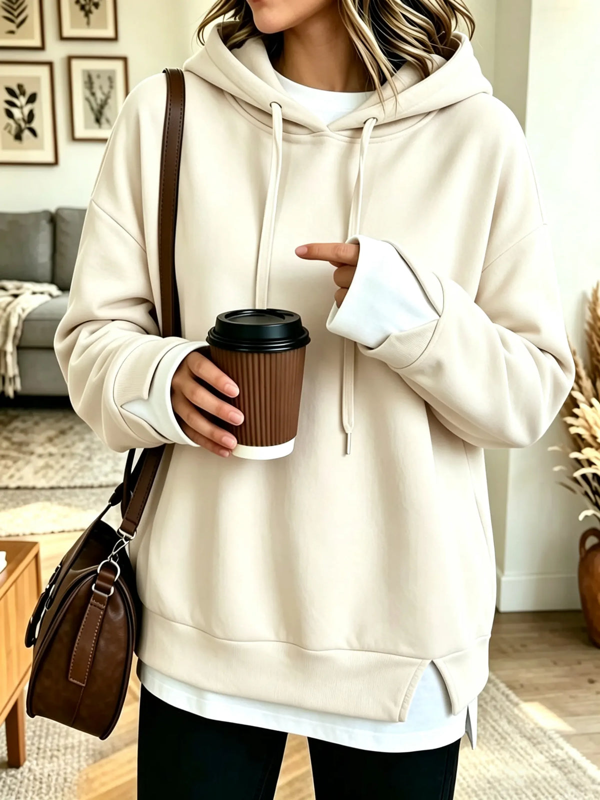 Women's Layered Drawstring Pullover Hoodie