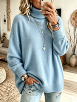 Women's Oversized Turtleneck Ribbed Knit Sweater