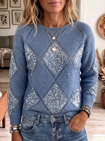 Vintage Elegant Patchwork Openwork Sequins Sweater