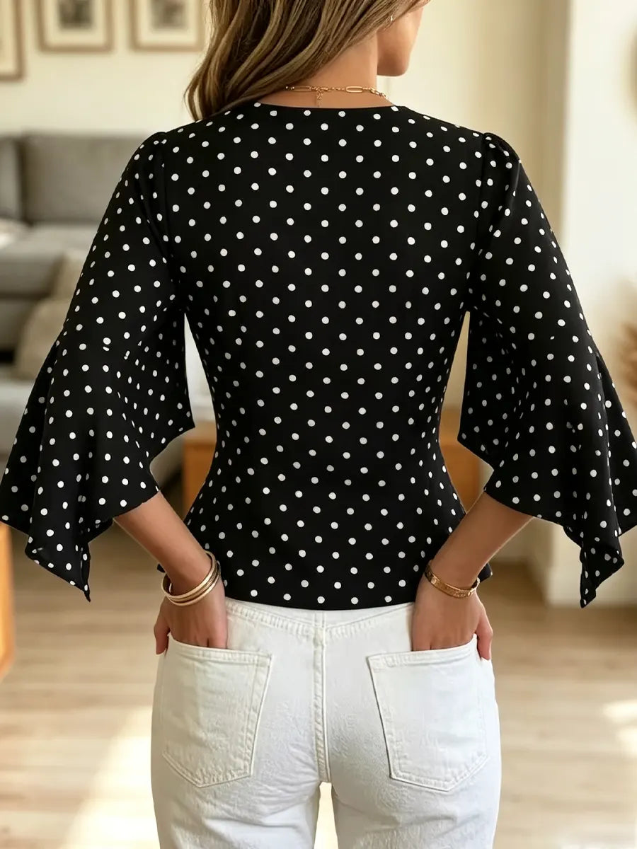 Retro Polka Dot Lace Patchwork Art Casual Stylish 3/4 Sleeve Shirt