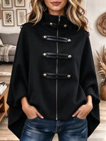Women's Stand Collar Zip Up Cape Coat