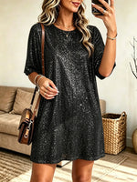 Women's Sequin Short Sleeve Shift Mini Dress