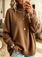 Women's Oversized Turtleneck Ribbed Knit Sweater