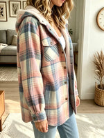 Women's Casual Loose-fit Plaid Hoodie Coat