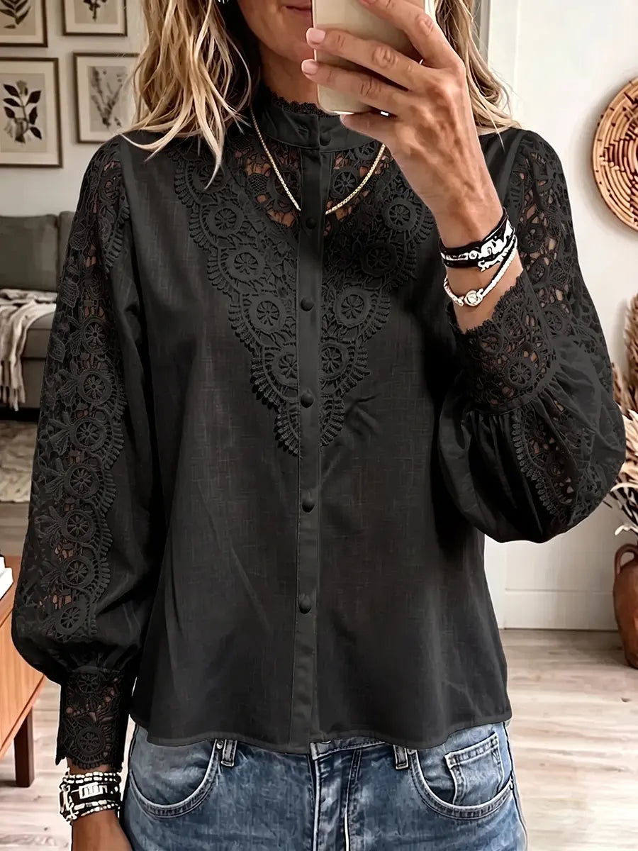 Vintage Elegant Patchwork Openwork Lace Shirt