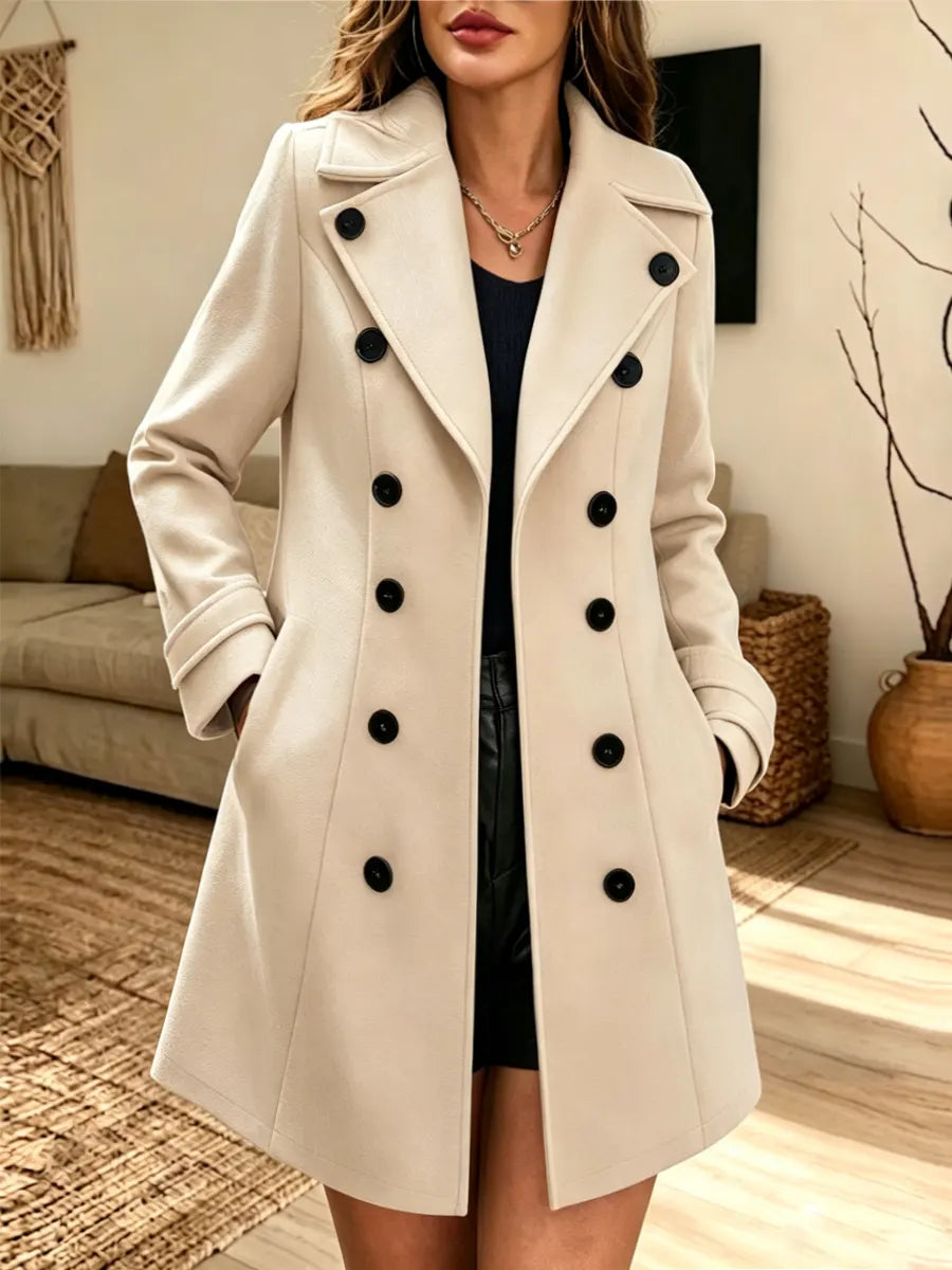 Retro Art Casual Double‑breasted Lapel Wool-blend Stylish Long Sleeve Coat