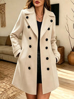 Retro Art Casual Double‑breasted Lapel Wool-blend Stylish Long Sleeve Coat