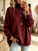 Women's Oversized Turtleneck Ribbed Knit Sweater