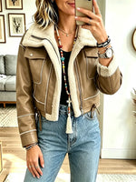 Women Retro Short Warm Motorcycle Jacket