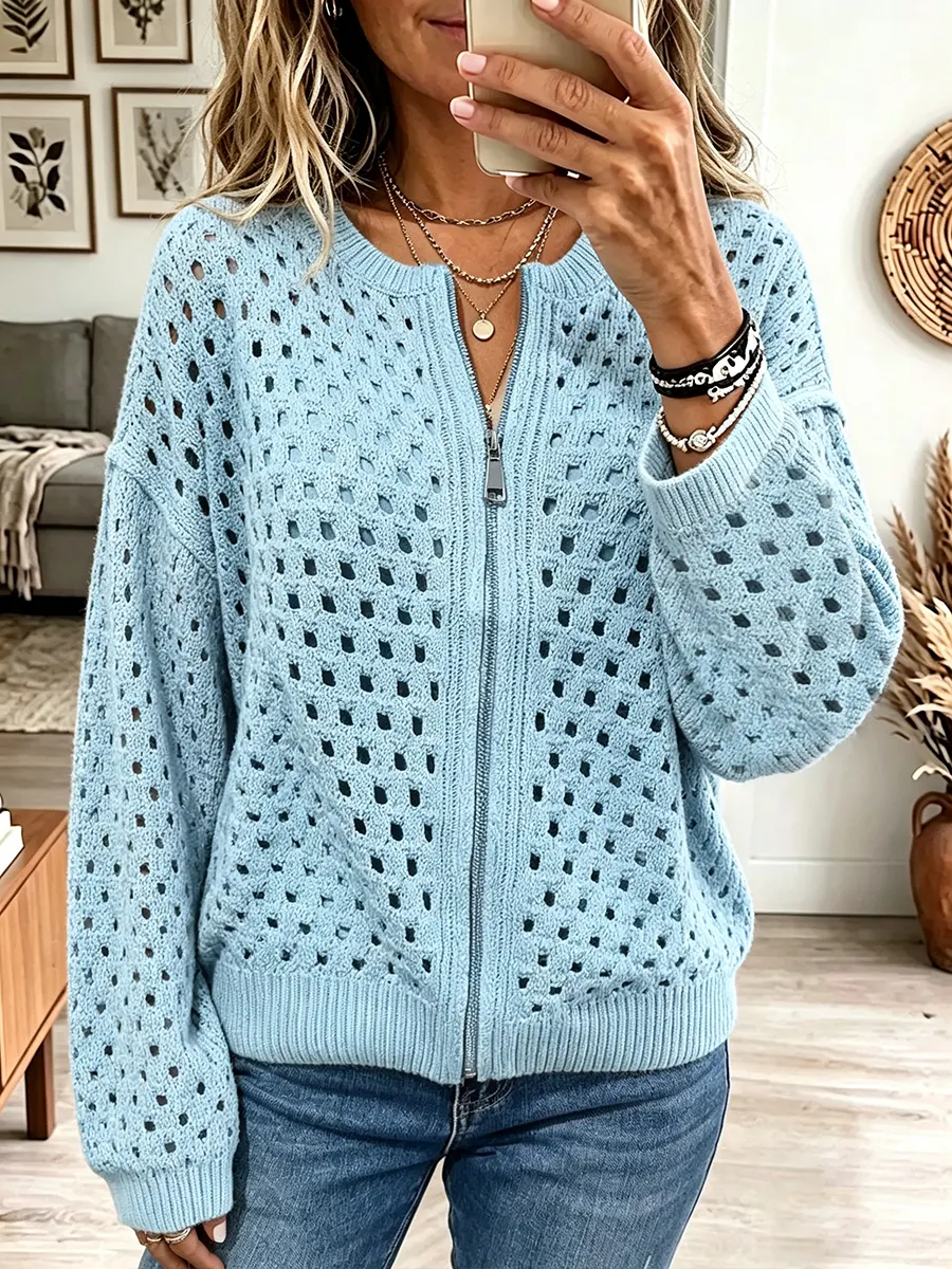 Vintage Elegant Knit Top Warm Openwork Sweater Jacket
