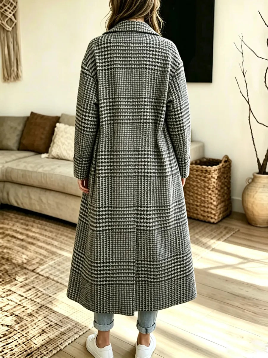 Retro Plaid Pattern Art Cozy Casual Stylish Long Sleeve Coat