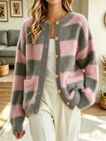 Retro Stripe Art Casual Stylish Long Sleeve Knit Cardigan Sweater