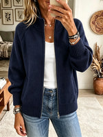 Women's Full-Zip Ribbed Knit Bomber Cardigan