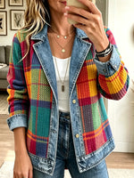 Women's Denim Patchwork Plaid Shacket