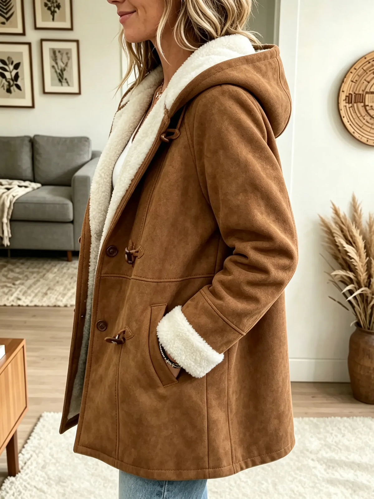 Women's Sherpa Lined Faux Suede Toggle Coat